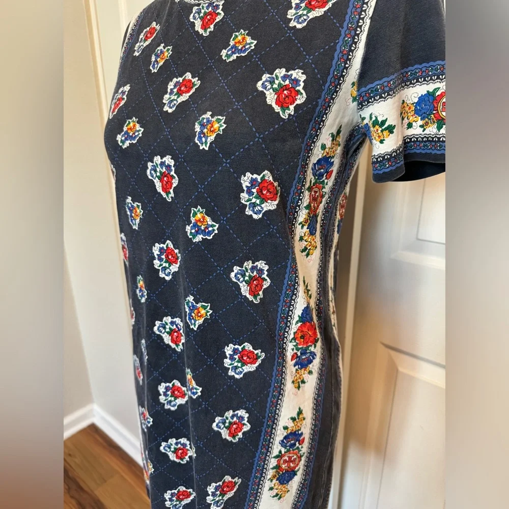 Tory Burch Floral Print T-Shirt Dress XS Boho Preppy Cottagecore Knit